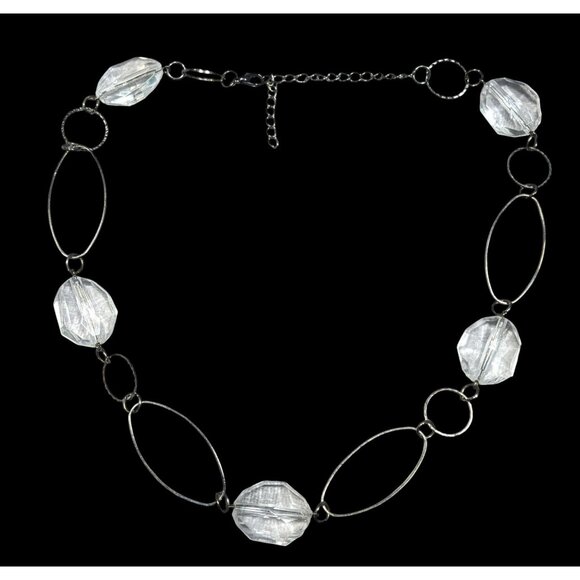 Retro Clear Gemmed Silver Link Casual Necklace - Picture 1 of 5